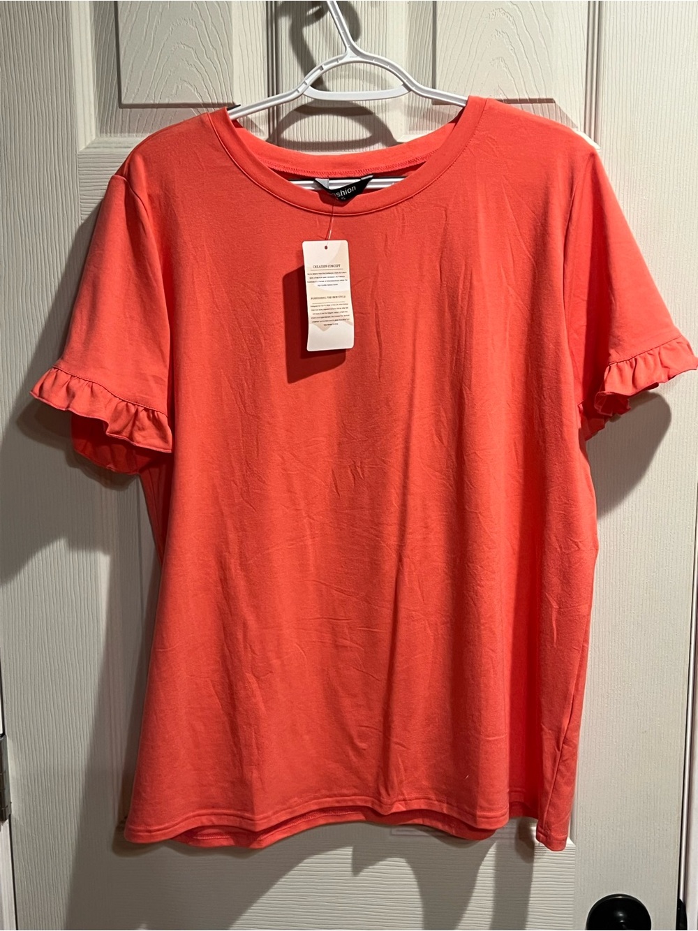 Fashion Coral Ruffle Sleeve Tee